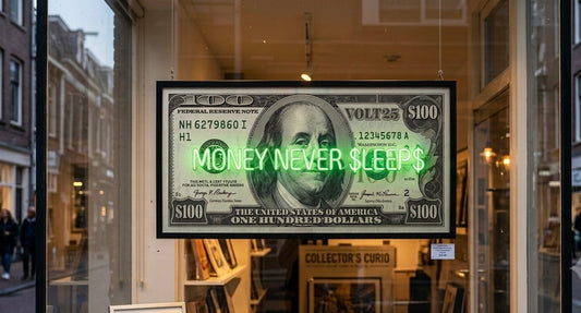 Money never sleeps dollar bill in colour changing RGB